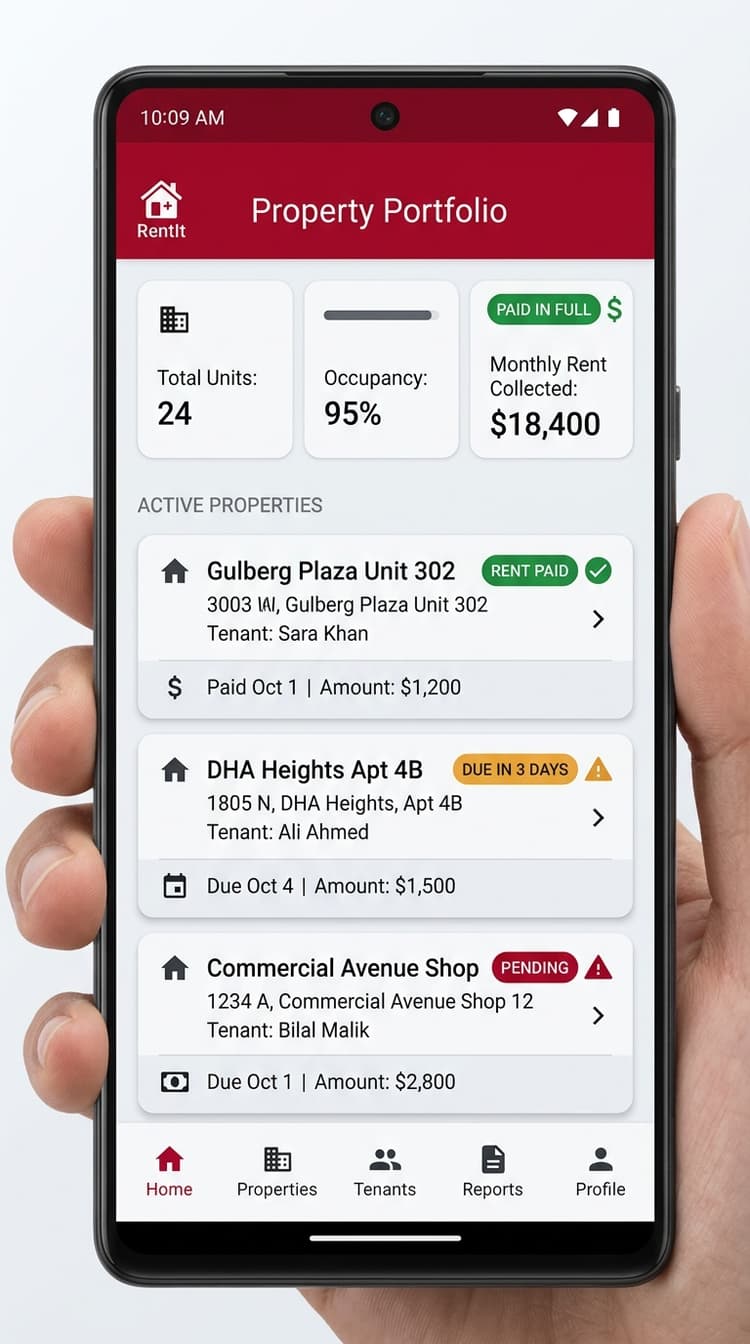 RentIt Android App Dashboard Preview
